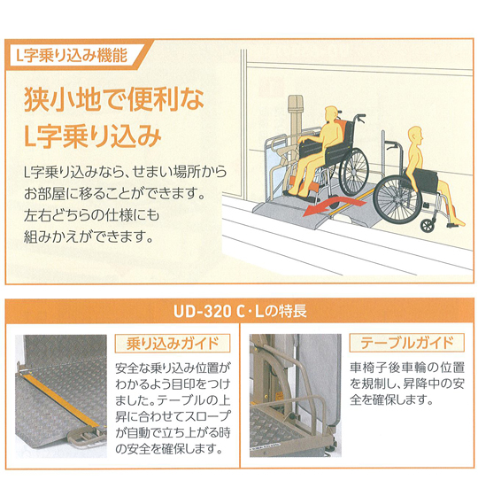 L字乗り込み機能「狭小地で便利なL字乗り込み」L字乗り込みなら、せまい場所からお部屋に移ることができます。左右どちらの仕様にも組みかえができます。