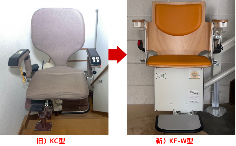 入替前KC型と入替え後のKF-W型の階段昇降機